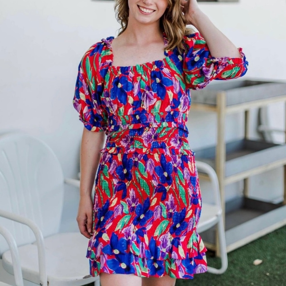 Skies Are Blue Dress Floral Caroline Mini Smocked Dress - NWT